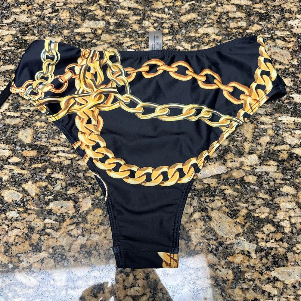 SHEIN Black and Gold Chain Design High Waisted Bikini - Size Small - Picture 5 of 5